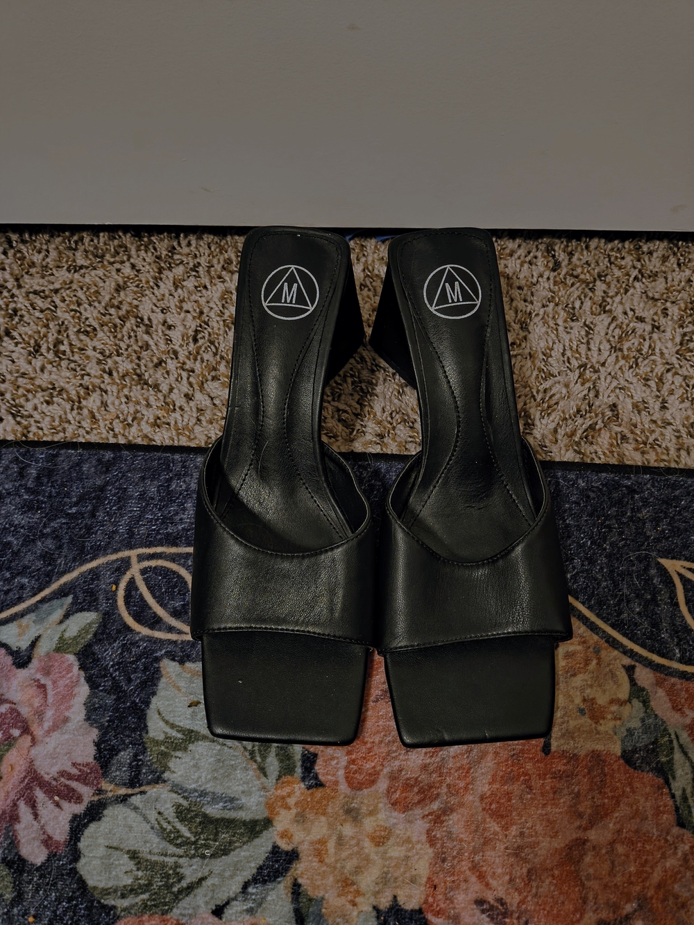 Black Square-Toe Mule Heels